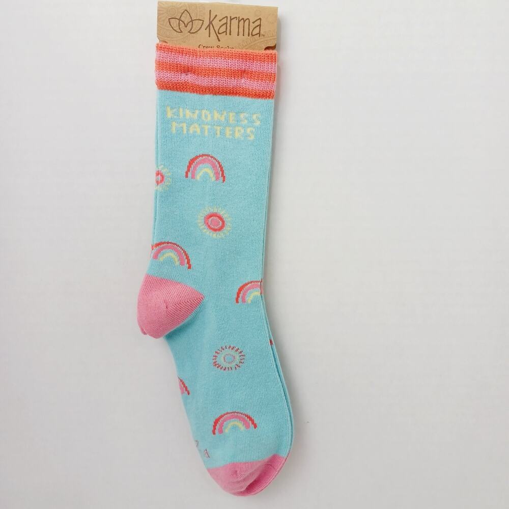 Women Boy Sock Crew Karma Kindness Matters Rainbow Flower Cotton Gift NWT NEW
